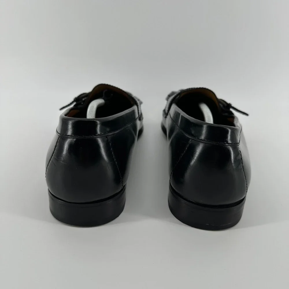 Cole Haan Black Leather Kiltie Buckle Loafers